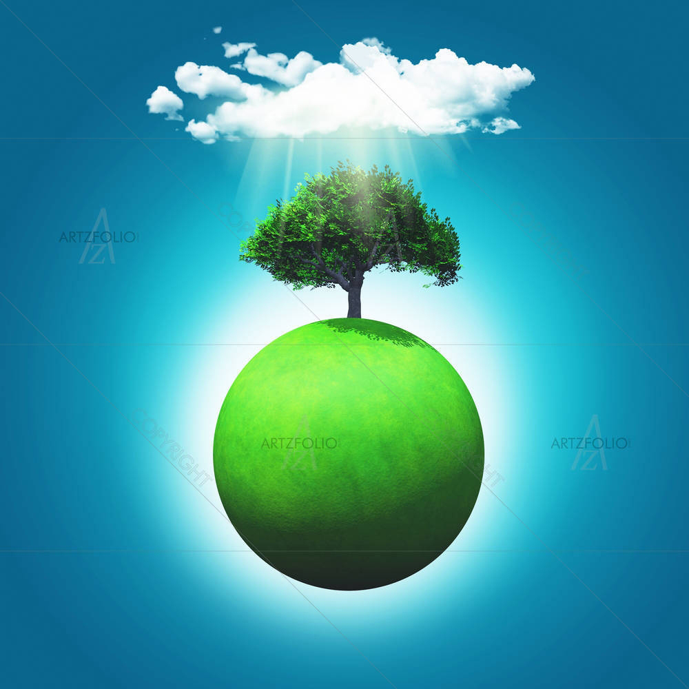 Grassy Globe With Tree D2 — Abstract custom art by ArtzFolio