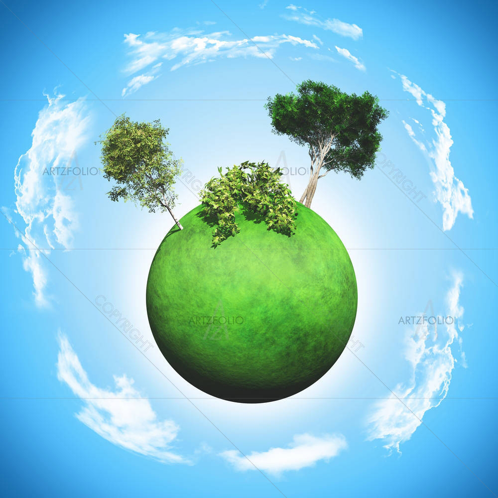 Grassy Globe With Tree D3 — Abstract custom art by ArtzFolio