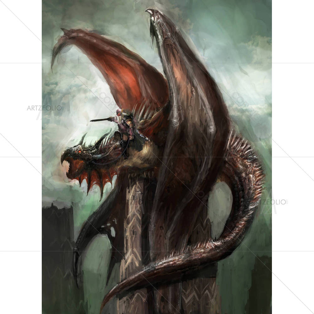 Dragon Rider Ready For Attack D1 — custom-size art design 5003507