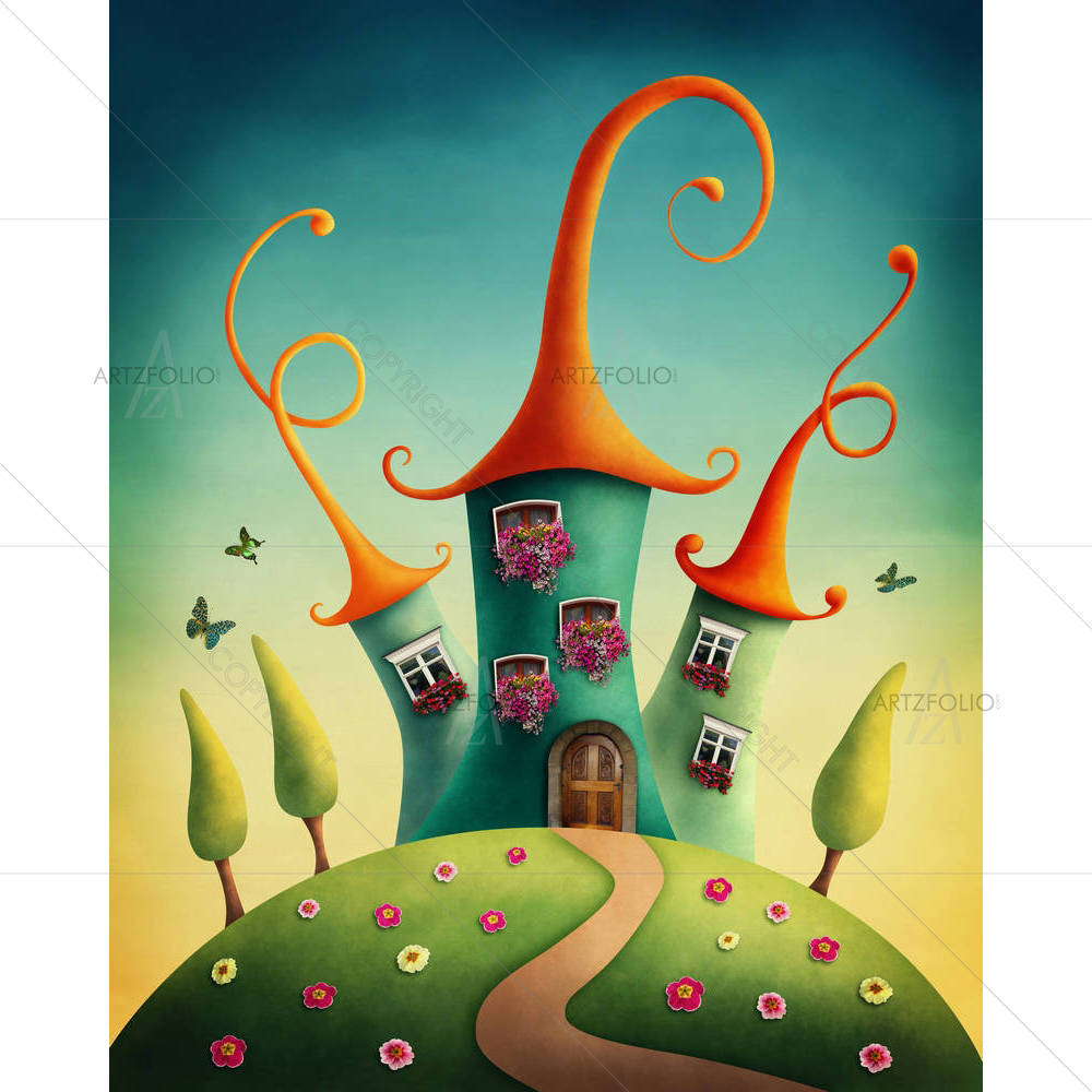 Fantasy Castle In The Meadow — Botanical custom art by ArtzFolio