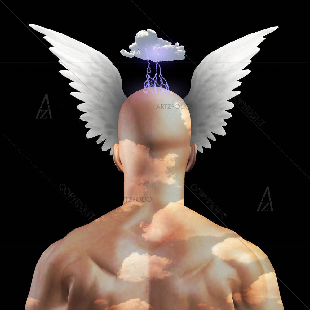 Wings & Clouds Upon Head — Abstract custom art by ArtzFolio