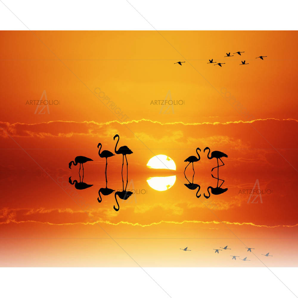 Pink Flamingos At Sunset — custom-size art design 5003542