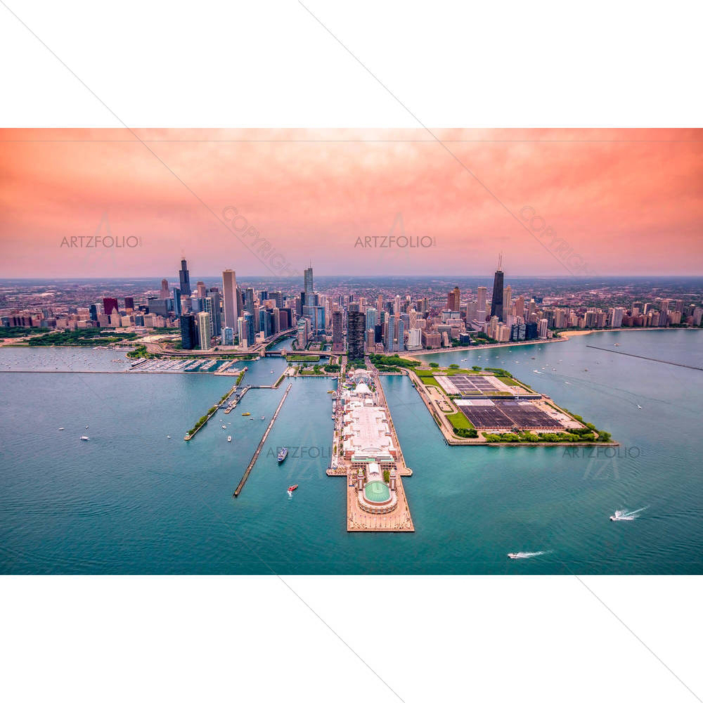 Aerial Chicago Panorama Cityscape, USA — custom-size art design 5003547