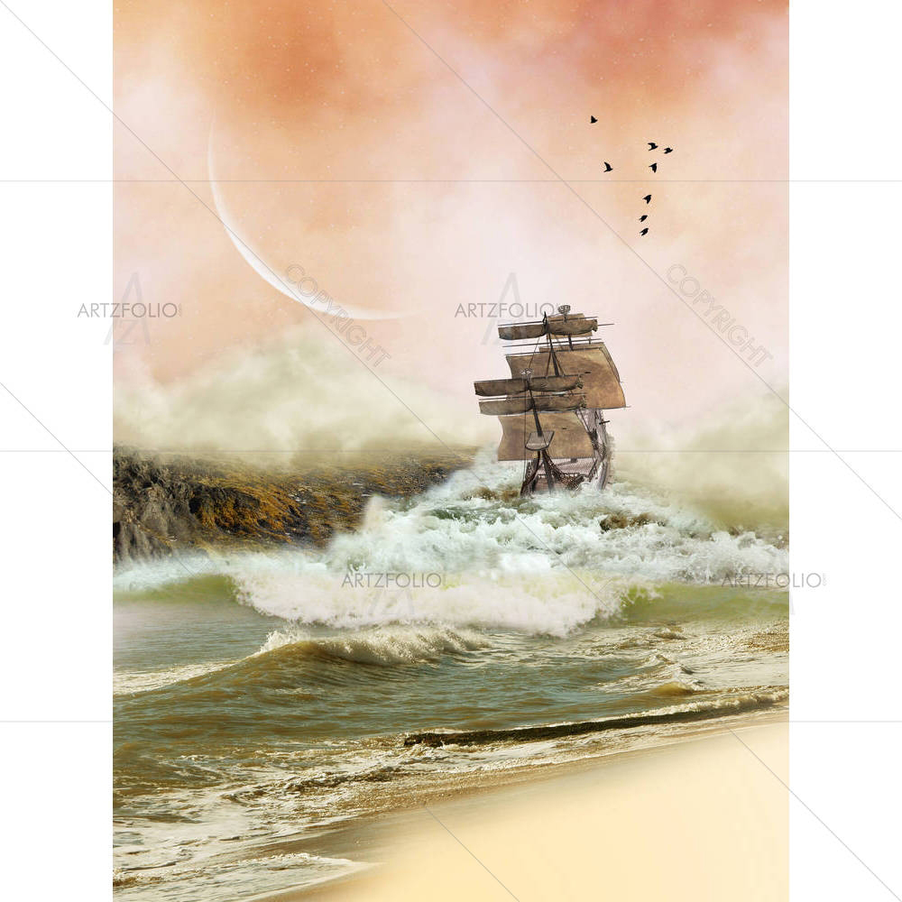 Ocean With Boat — Boats custom art by ArtzFolio