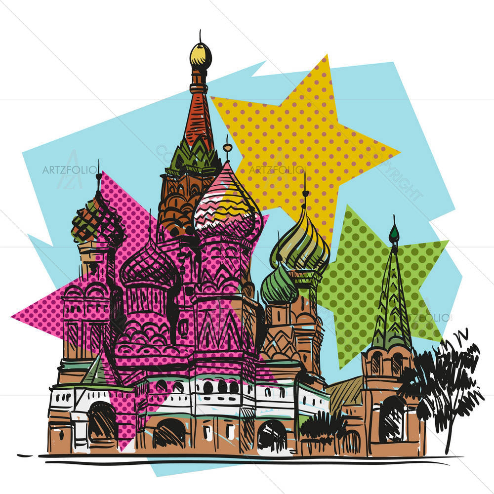 Saint Basil's Cathedral Church — Ancient custom art by ArtzFolio