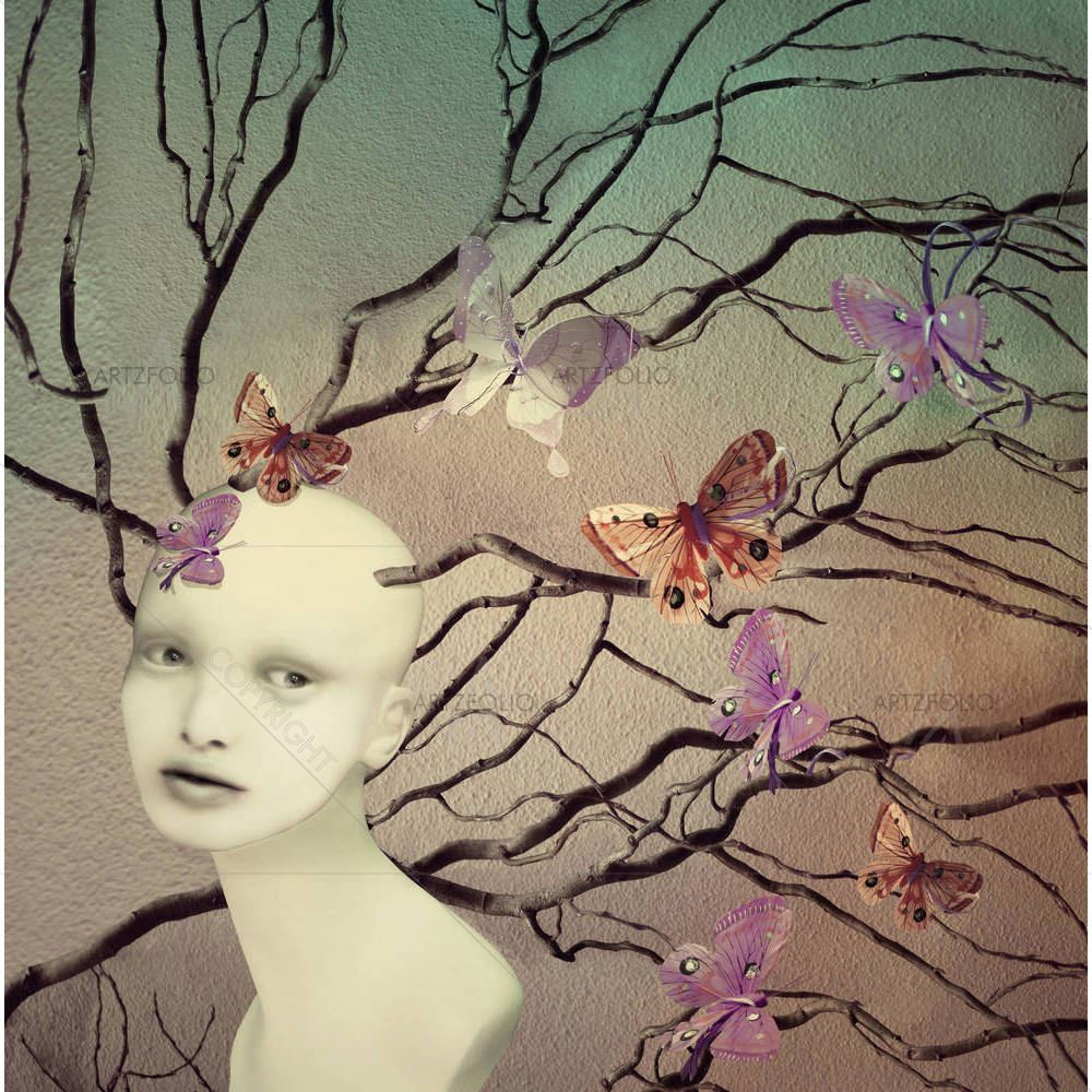 Female Creature With Many Branches & Butterflies — custom-size art design 5003588