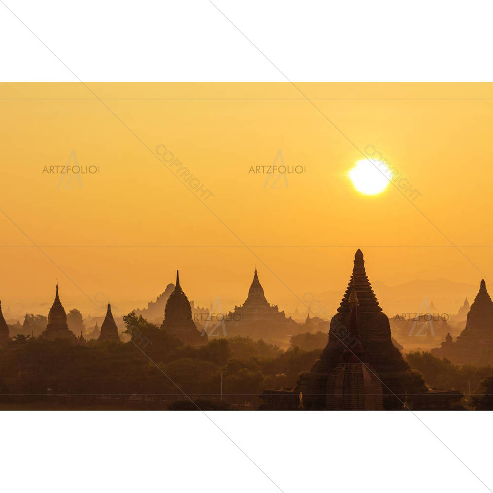 Sunrise & Pagoda, Bagan In Myanmar Burmar — Devotional custom art by ArtzFolio