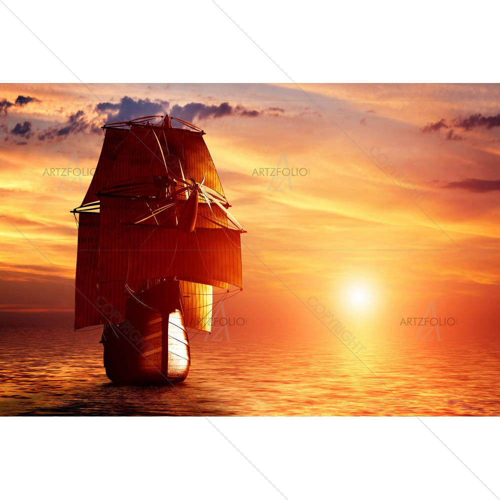 Ancient Pirate Ship Sailing On The Ocean D2 — custom-size art design 5003604