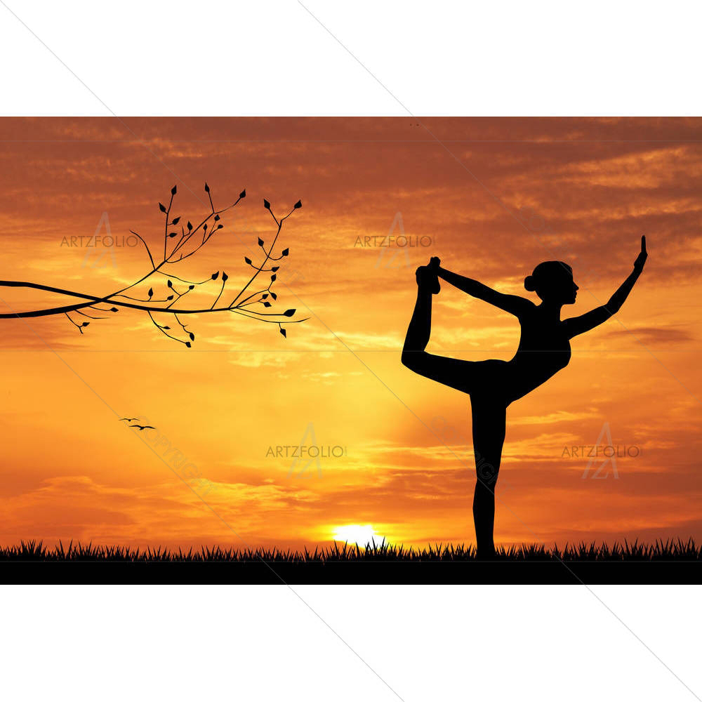 Woman Doing Yoga At Sunset — custom-size art design 5003613