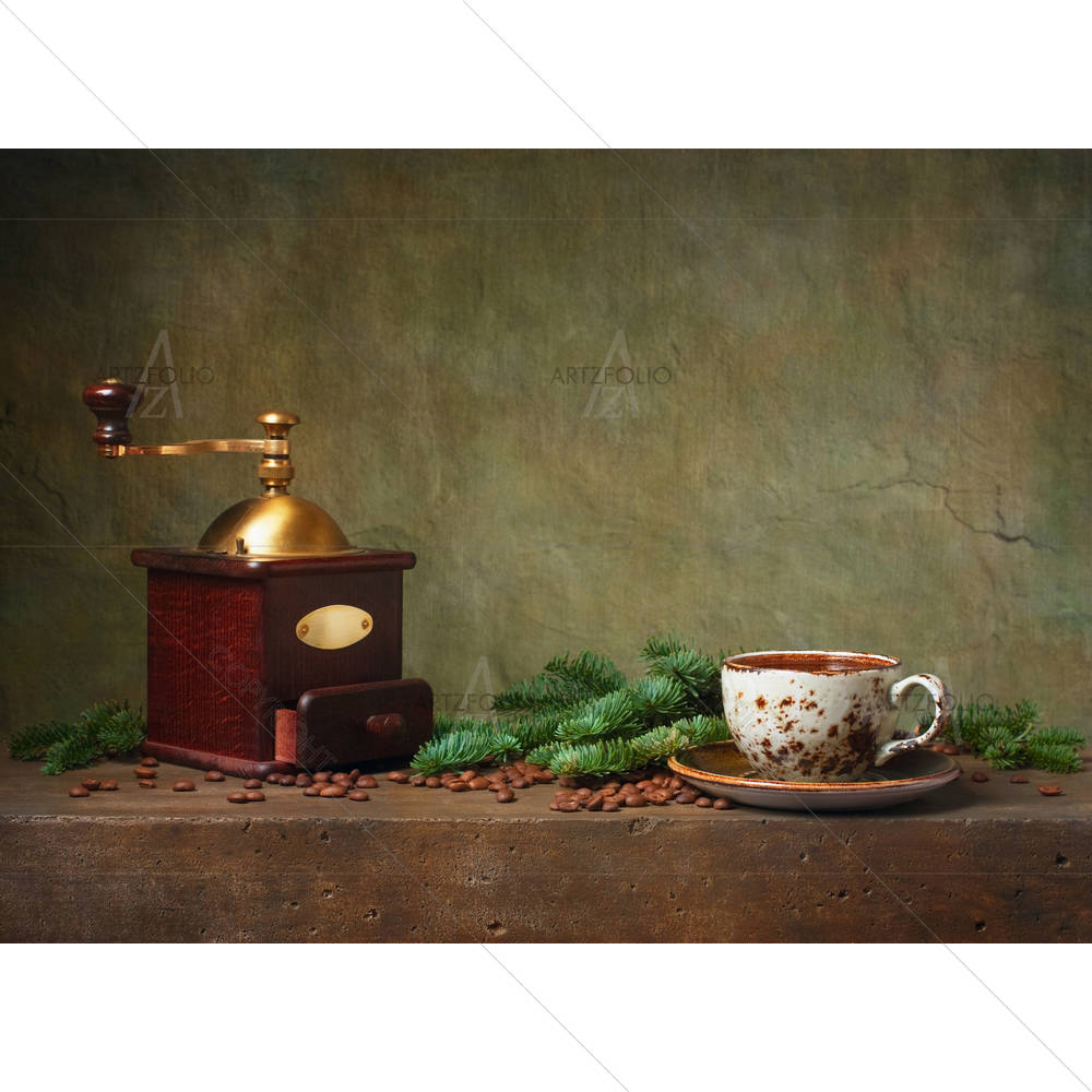 Still Life With Cup Of Coffee & Grinder — custom-size art design 5003618