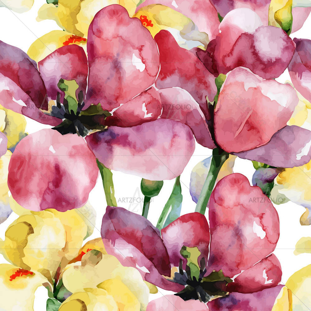Purple Tulips & Yellow Irises — Botanical custom art by ArtzFolio
