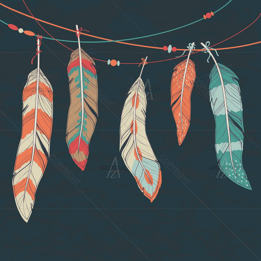 Feathers Hanging On Threads — custom-size art design 5003649