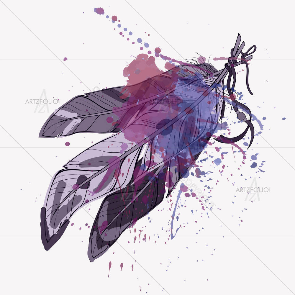 Feathers With Watercolor Splash — Abstract custom art by ArtzFolio