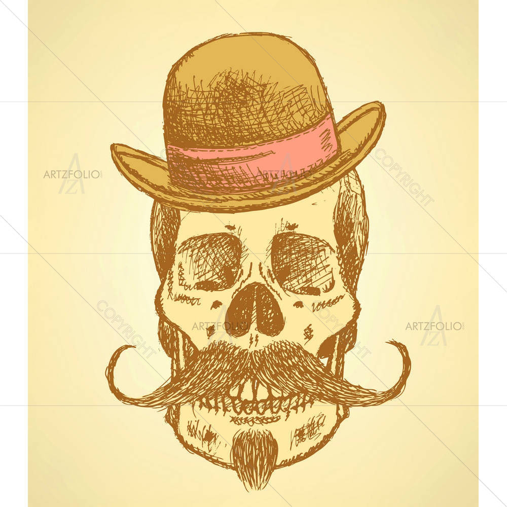 Scull With Mustache & In Hat — custom-size art design 5003658