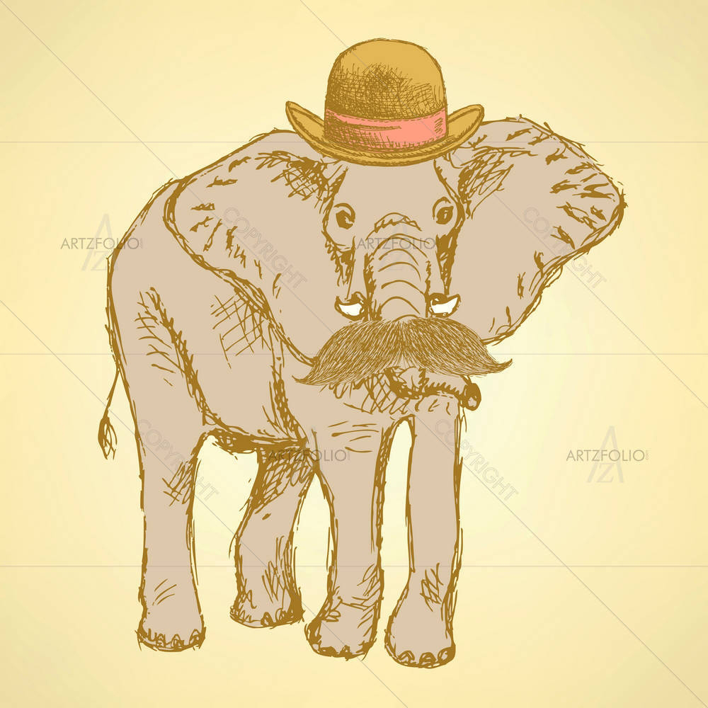 Elepant In Hat With Mustache — African custom art by ArtzFolio
