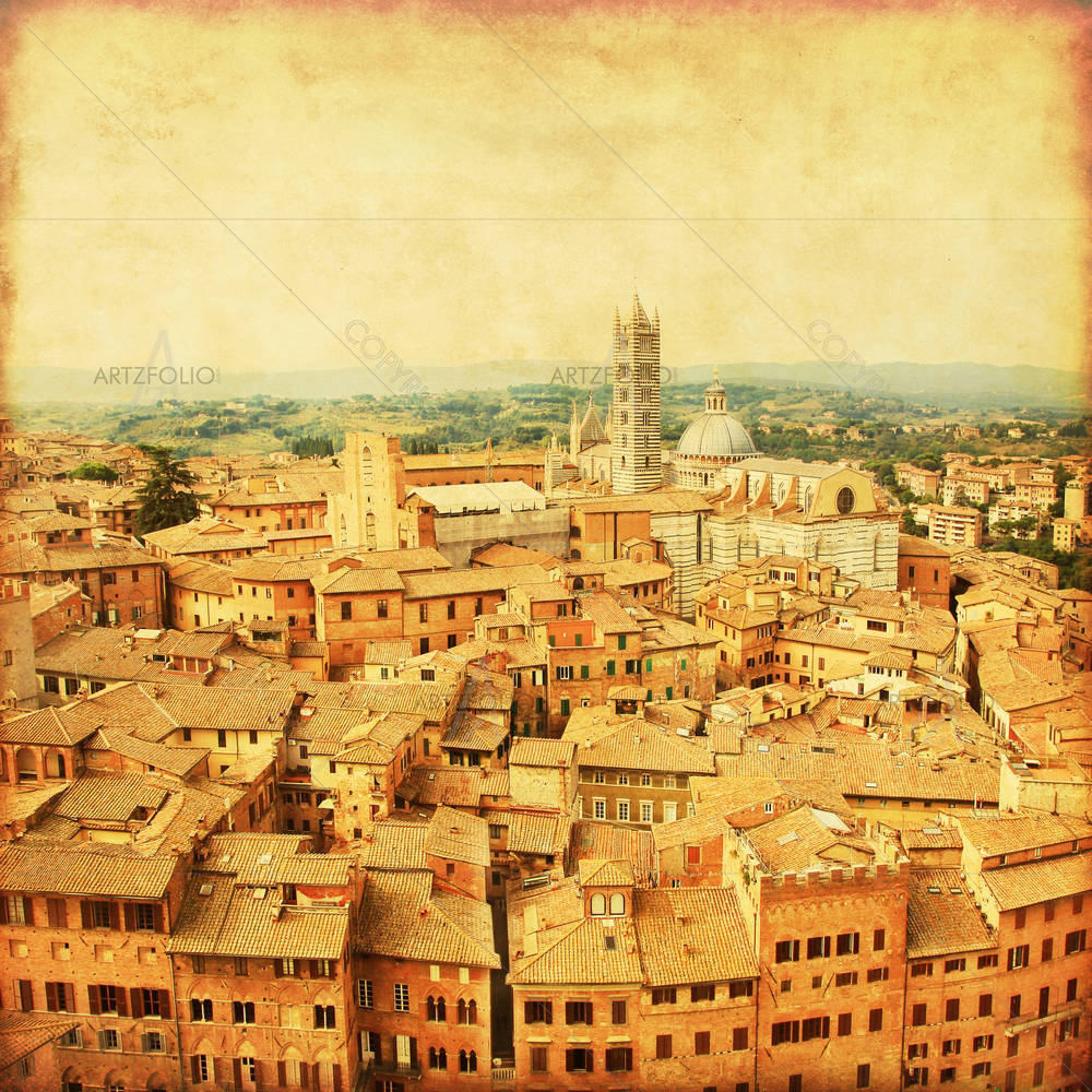Old Town Of Siena In Tuscany, Italy — Fluid marble custom art by ArtzFolio