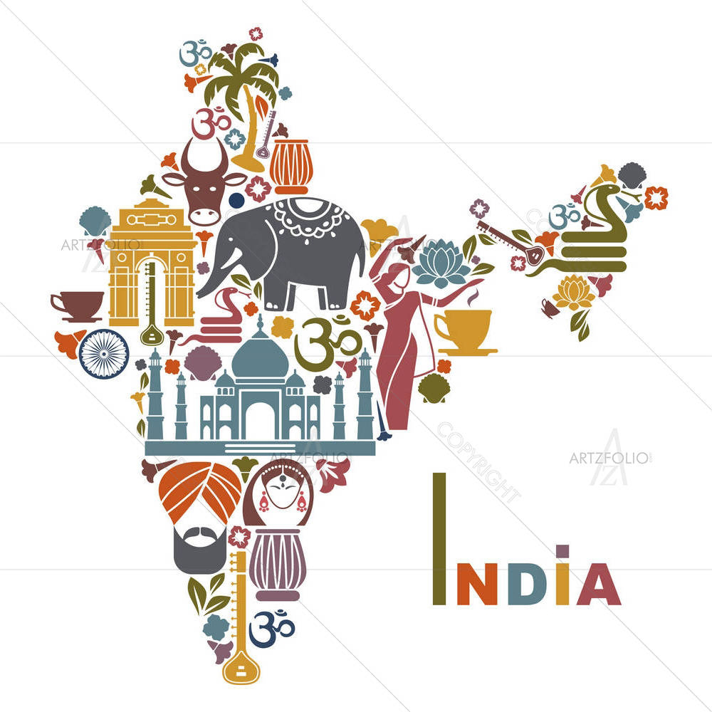 India's Map — Botanical custom art by ArtzFolio
