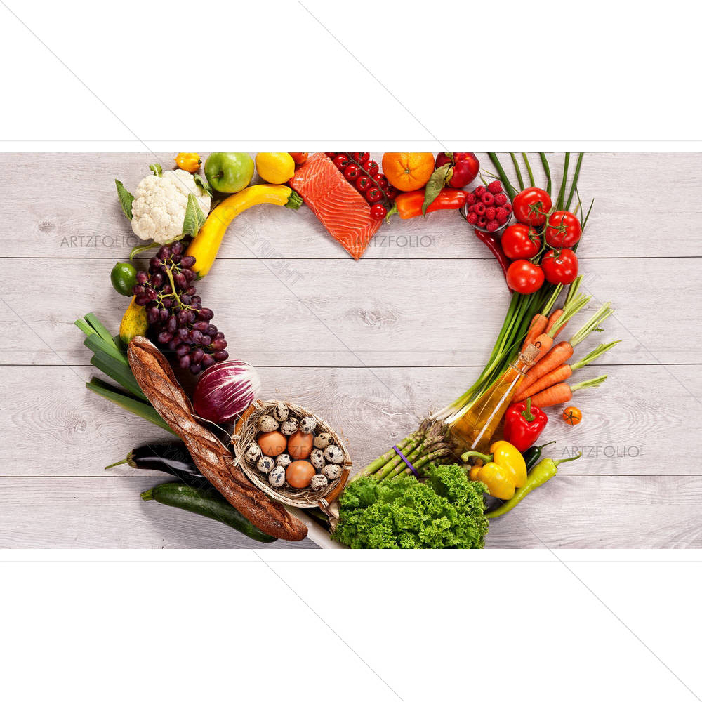 Heart Shape Photo Of Vegetables & Fruits — custom-size art design 5003701