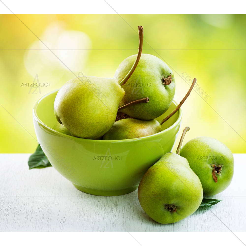 Photo of Ripe Organic Pears Over Nature Green — custom-size art design 5003737