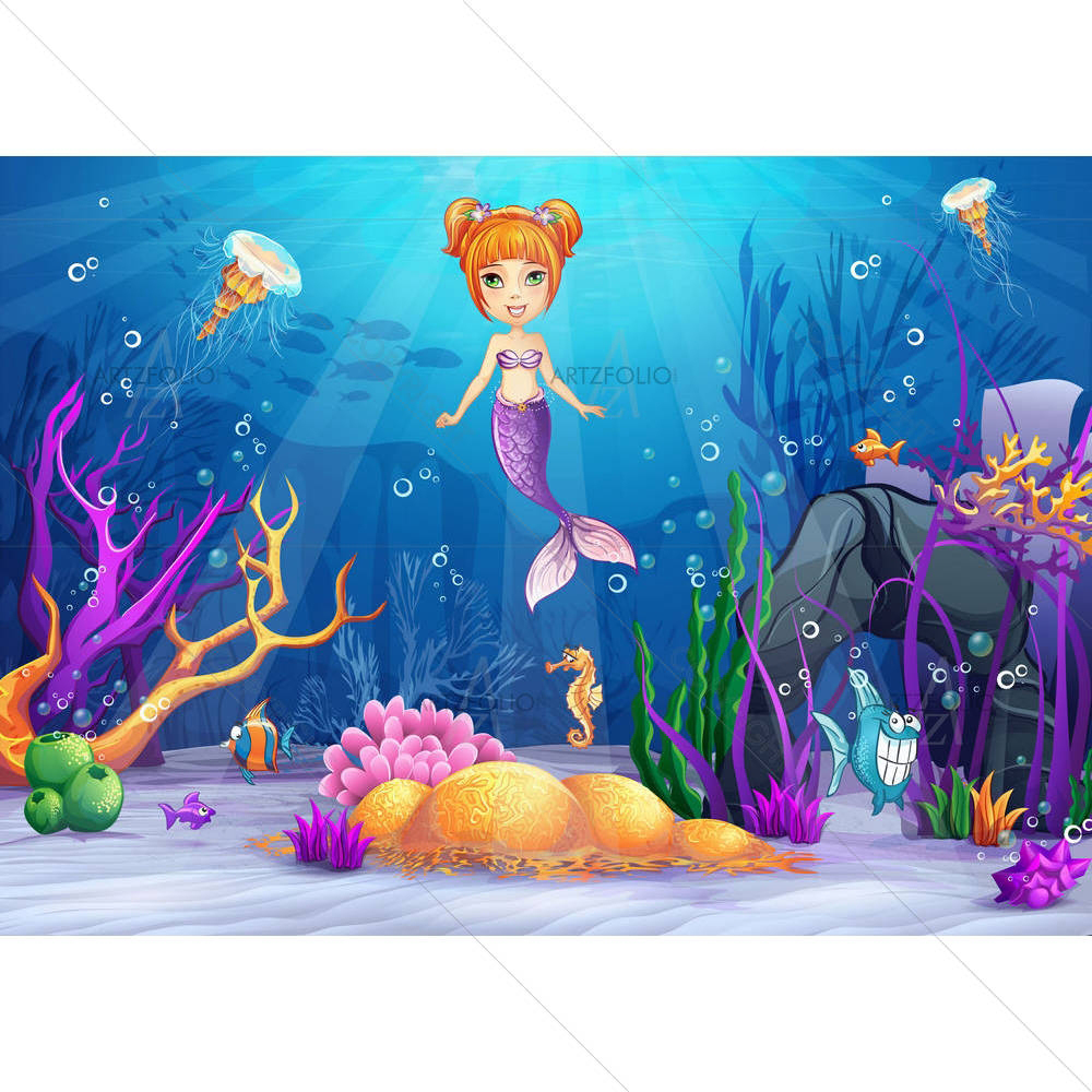 Funny Fish & A Mermaid — Fluid marble custom art by ArtzFolio
