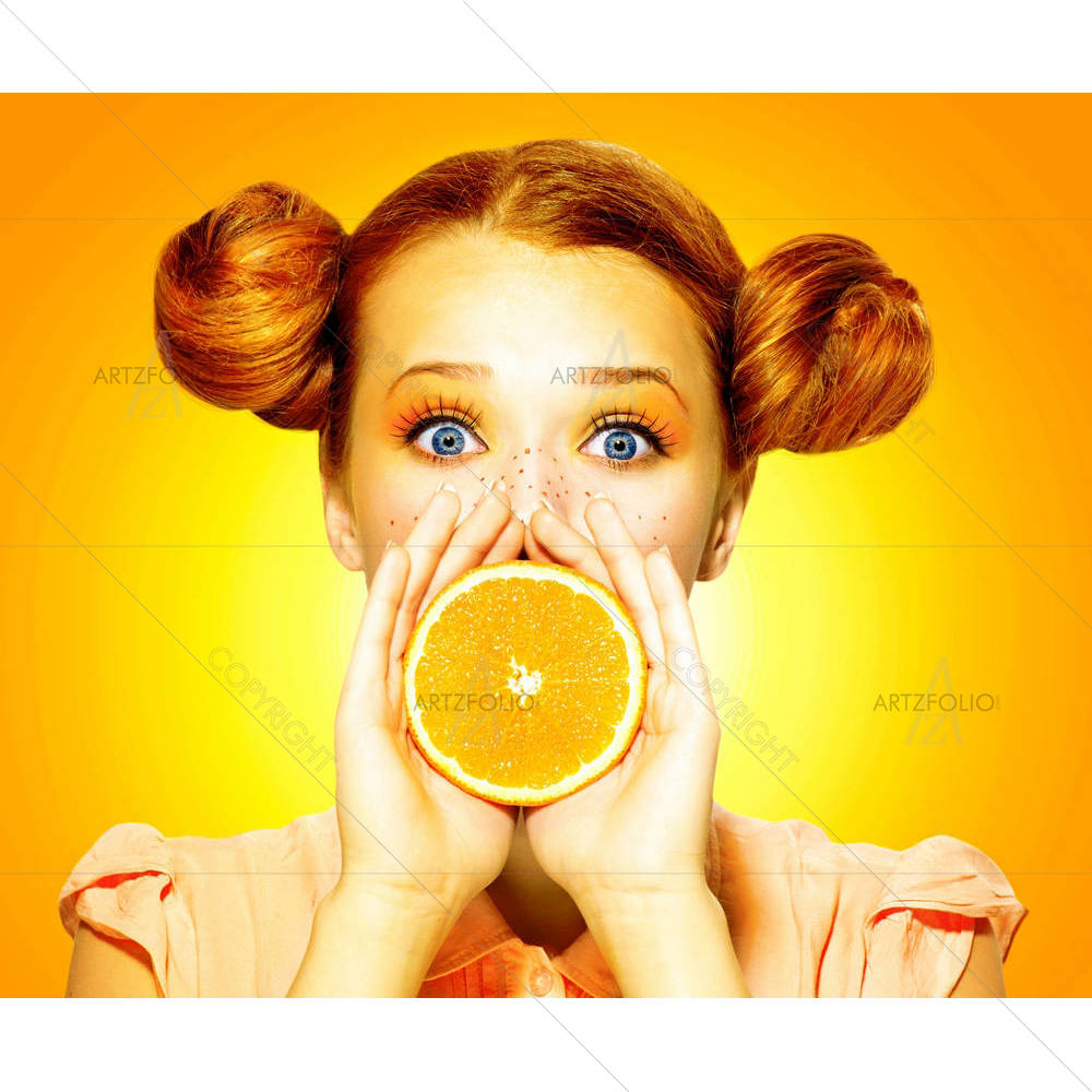 Girl Takes Juicy Orange — Cuisine custom art by ArtzFolio