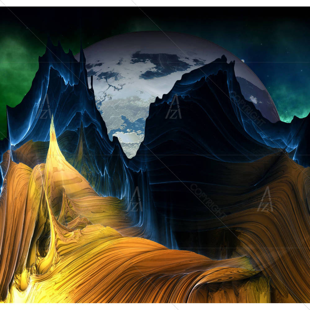 Alien Mountains With Space & A Big Planet — Abstract custom art by ArtzFolio
