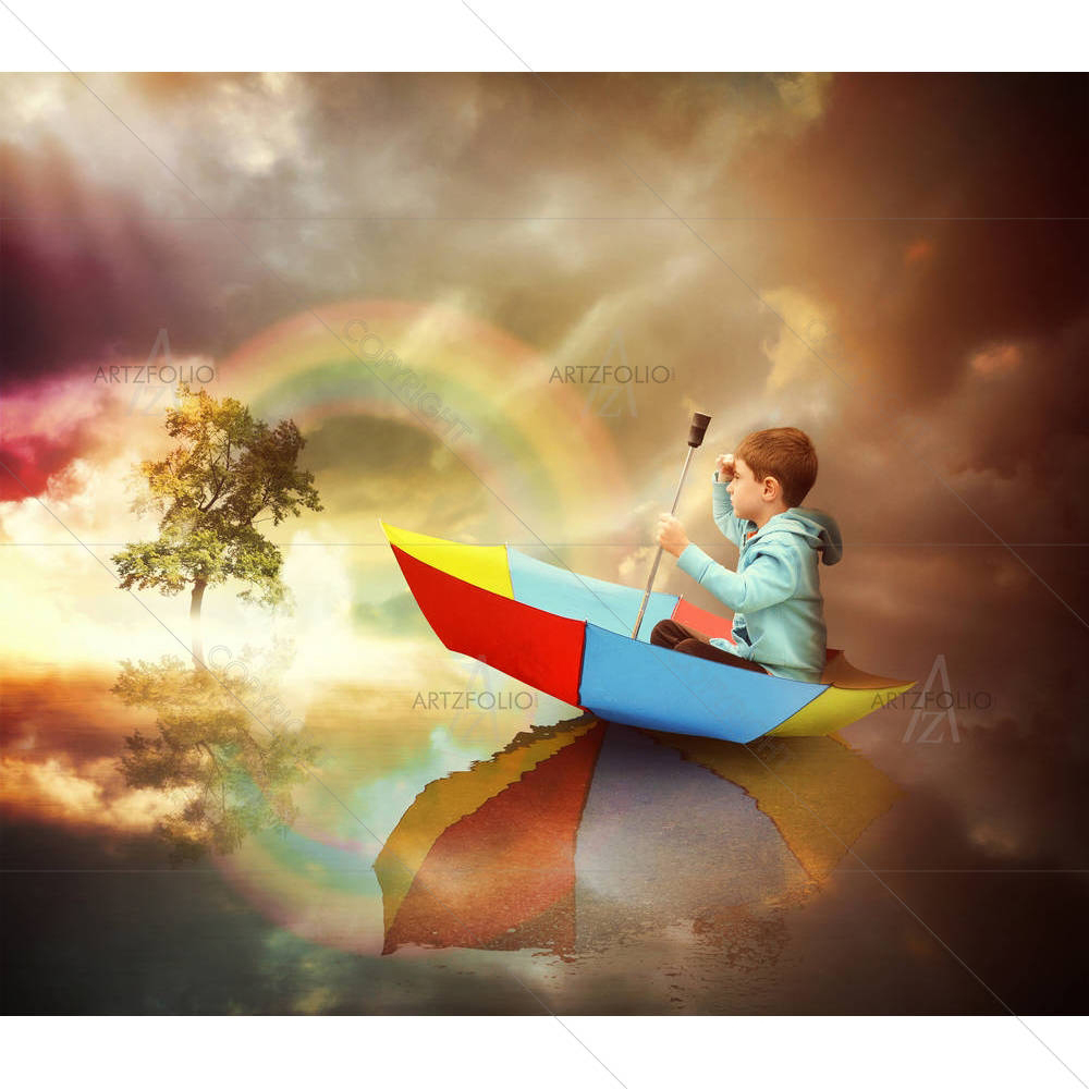 Child Sitting In An Umbrella Boat — Baby custom art by ArtzFolio