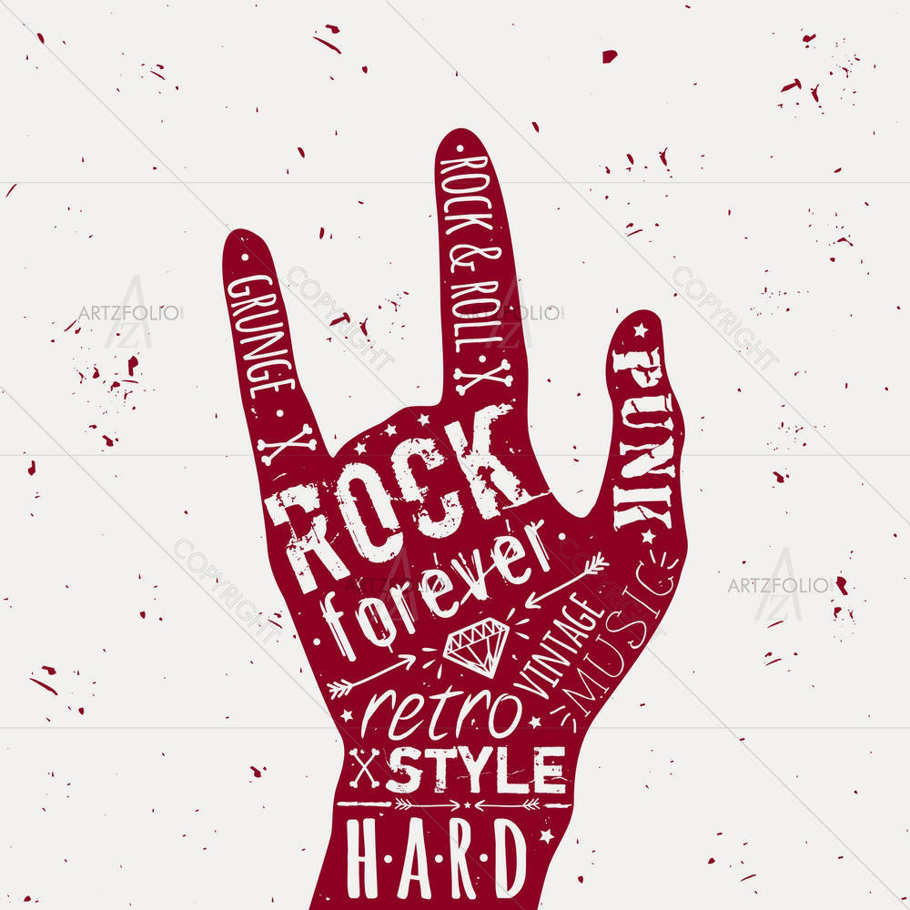 Hand Rock & Roll Typography D1 — custom-size art design 5003777