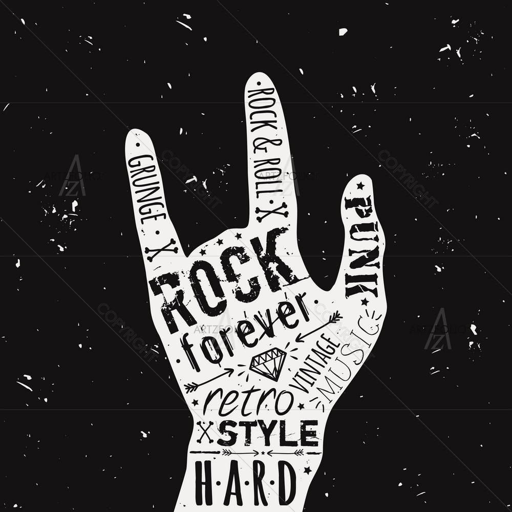 Hand Rock & Roll Typography D2 — custom-size art design 5003778