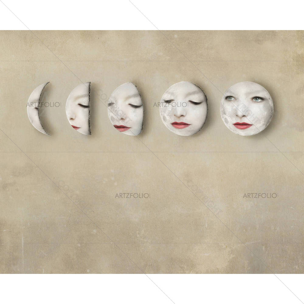 Lunar Phases With Woman'S Face — Space custom art by ArtzFolio