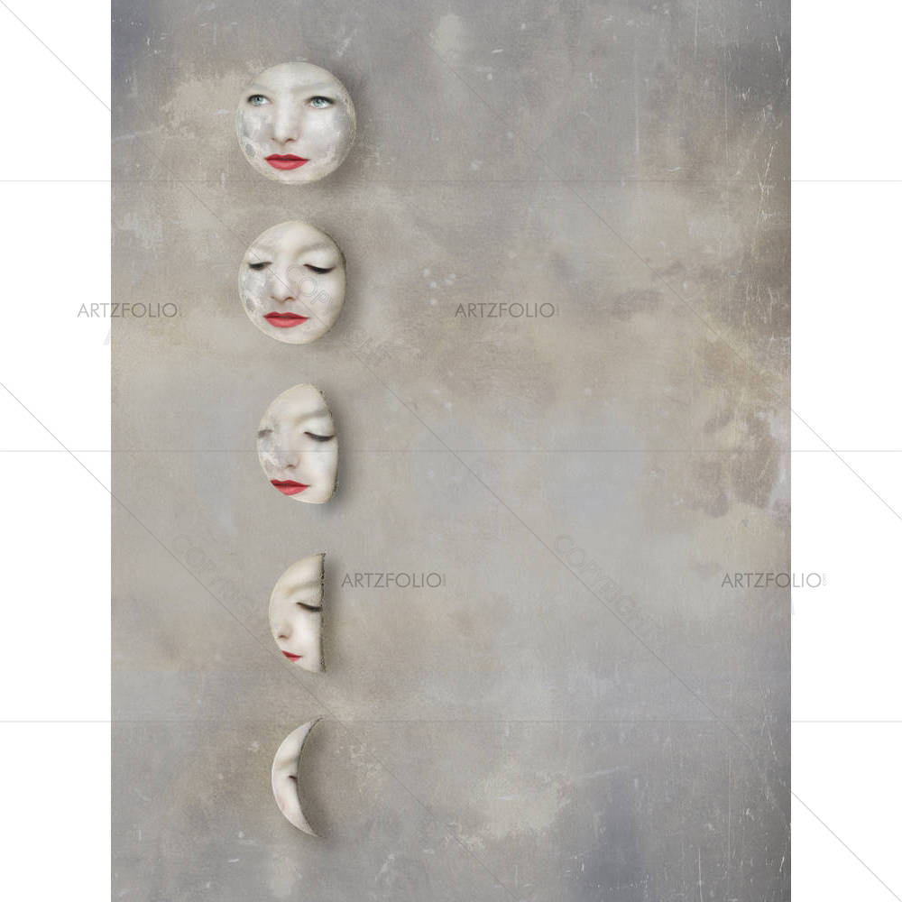 Lunar Phases With A Womans Face Inside The Moons — Space custom art by ArtzFolio