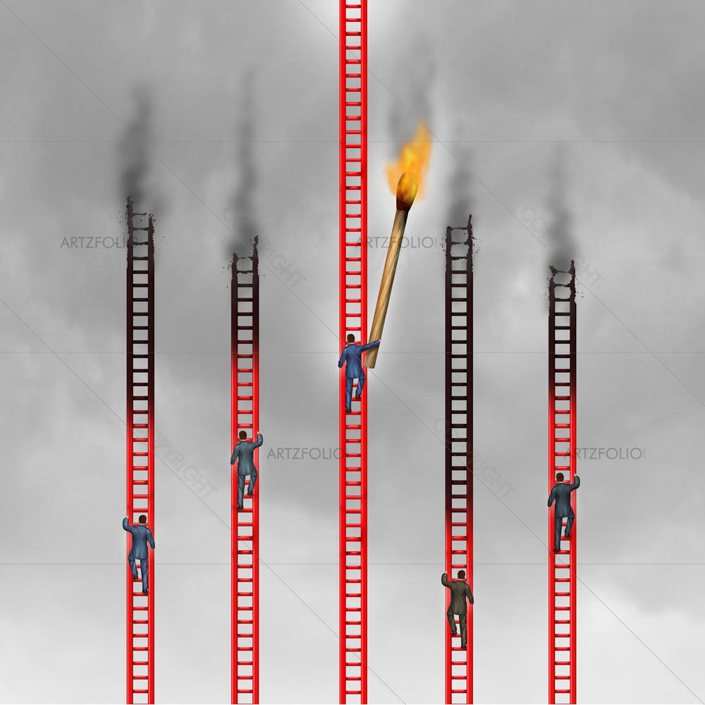 Business People Climbing Red Ladders — Business custom art by ArtzFolio