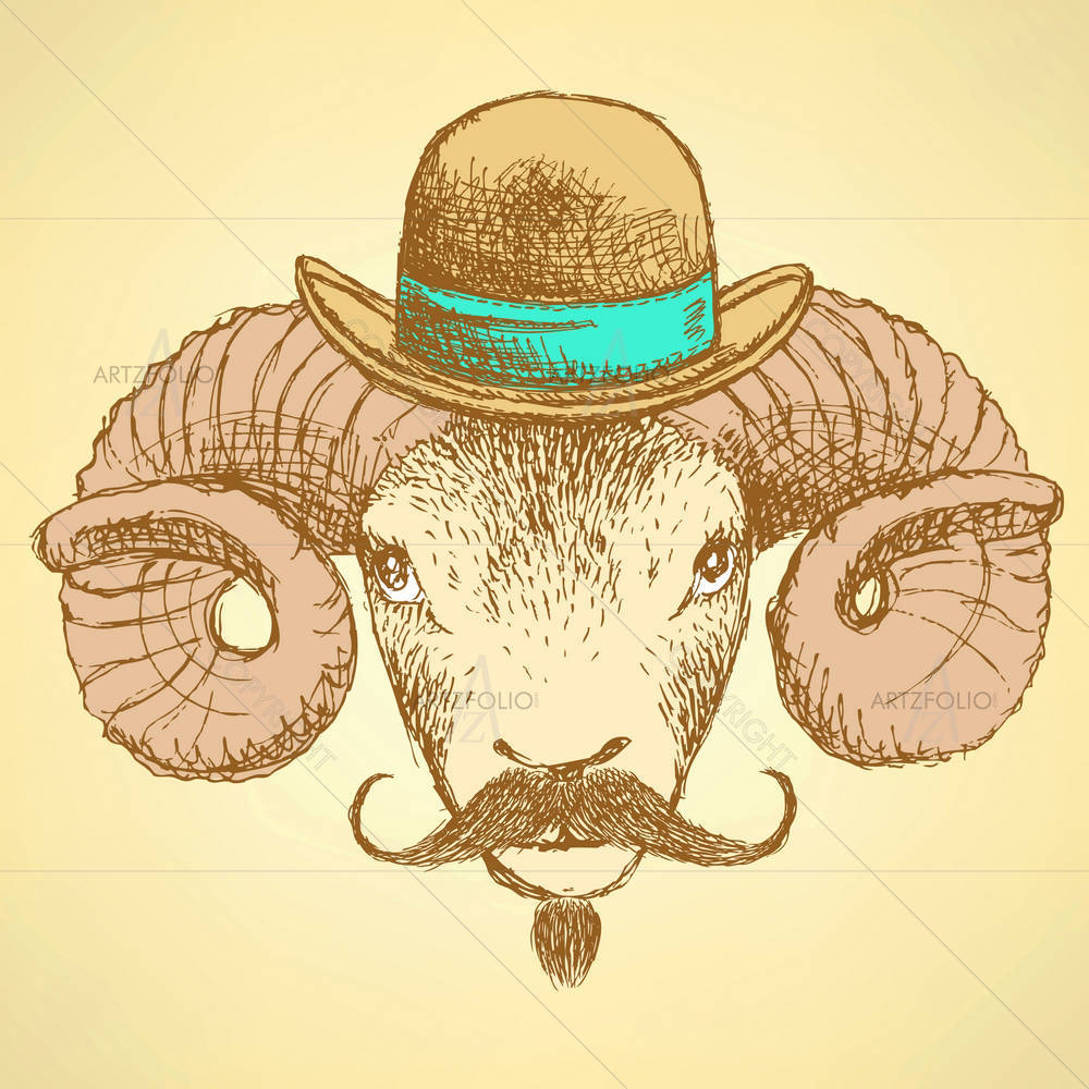 Cute Ram In Hipster Style — custom-size art design 5003842
