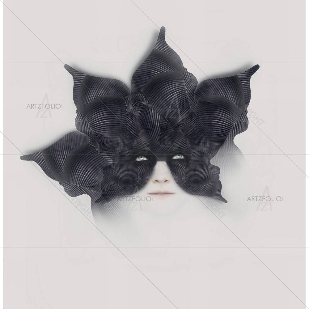 Female With A Bizarre Black Mask — Botanical custom art by ArtzFolio