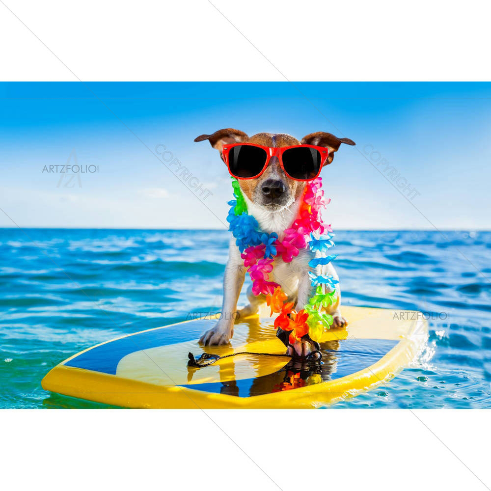 Dog Surfing On A Surfboard — custom-size art design 5003858