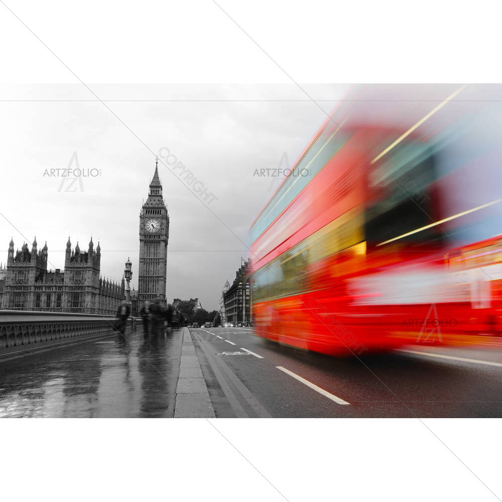 Red Bus, Big Ben, London UK — English art