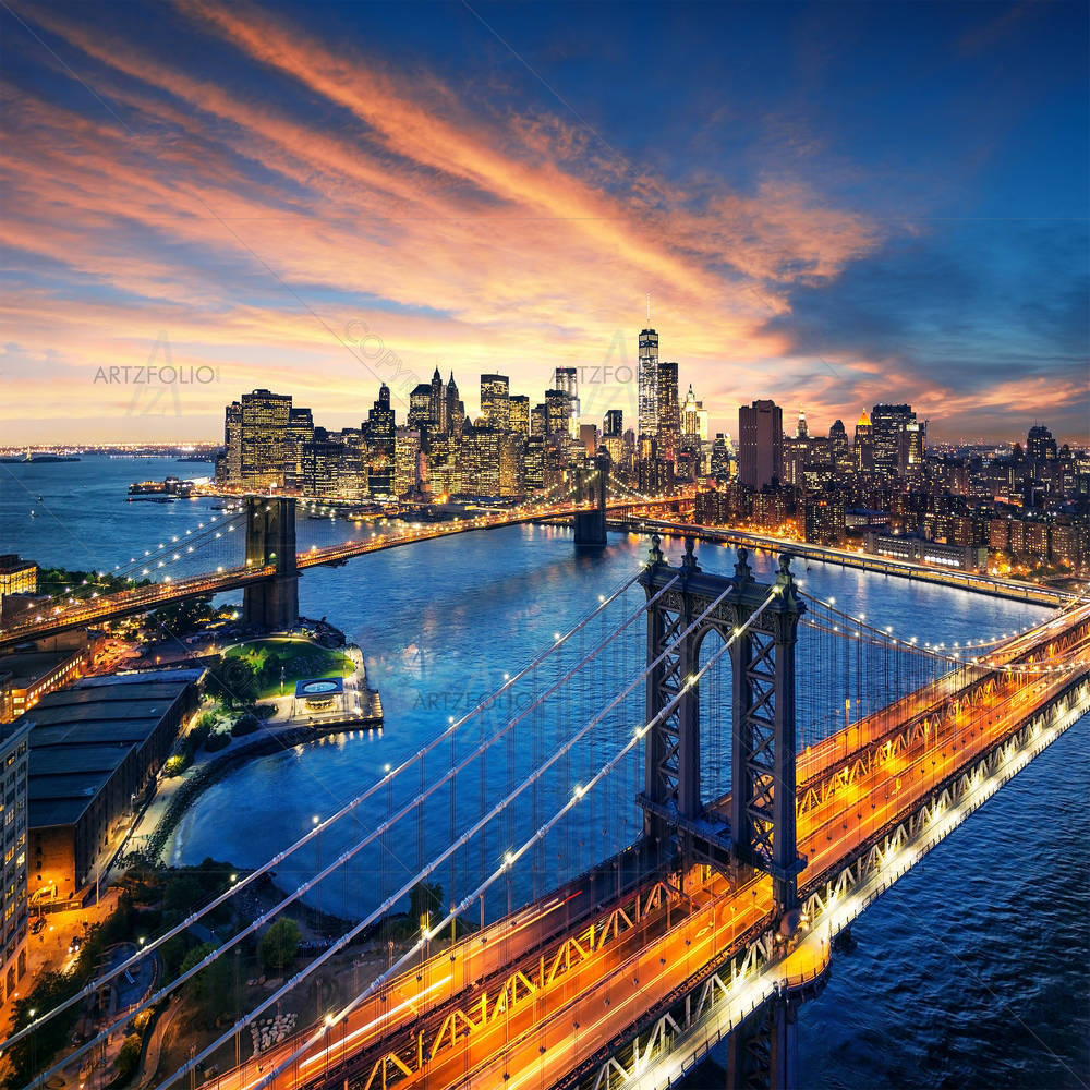 Manhattan & Brooklyn Bridge, New York, USA — American custom art by ArtzFolio