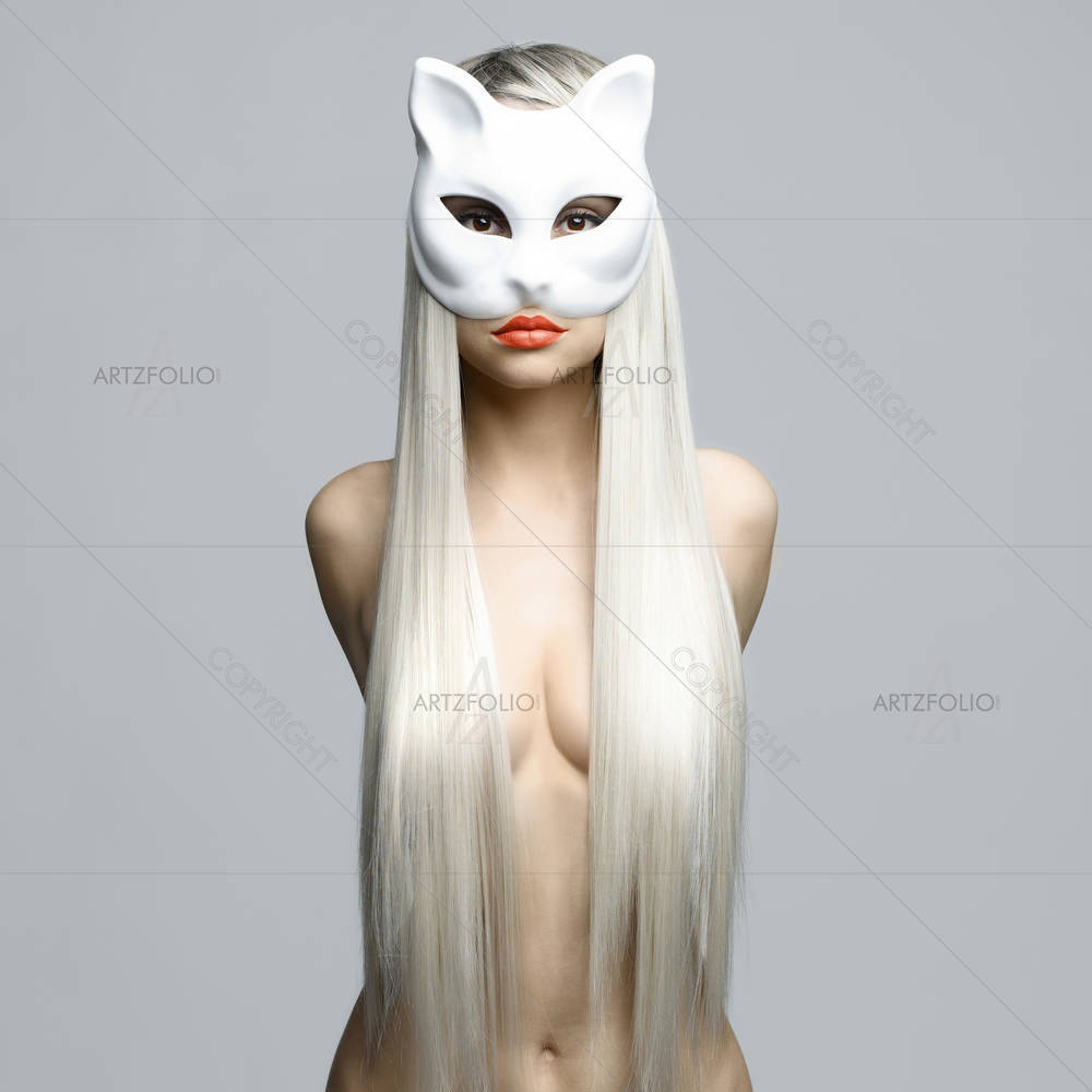 Blonde In Cat Mask — custom-size art design 5003912