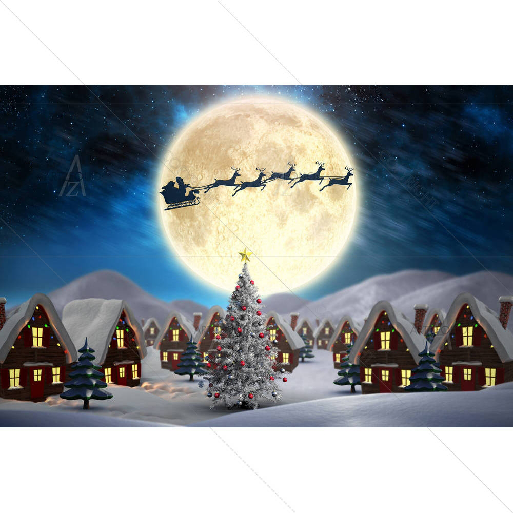 Christmas Village Against Aurora Night — custom-size art design 5003913