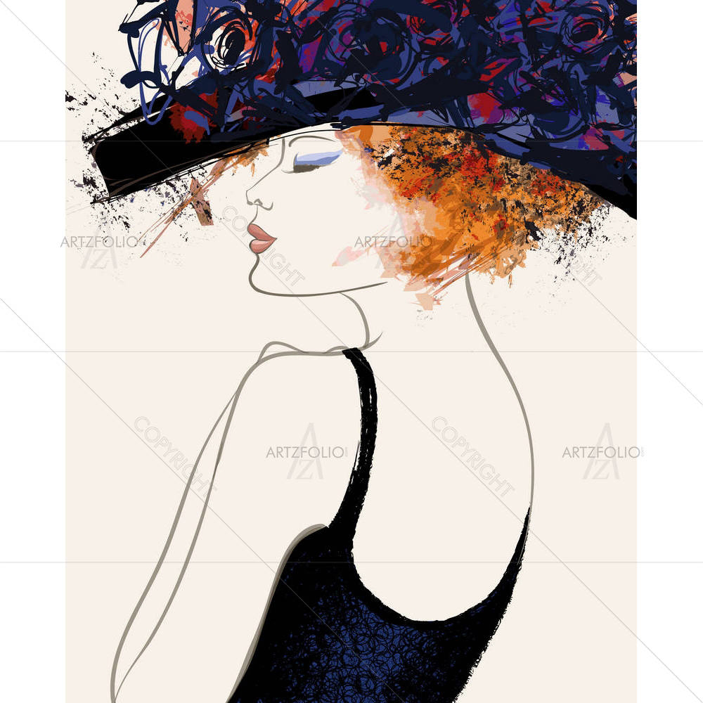 Woman Fashion Model With Hat — custom-size art design 5003916