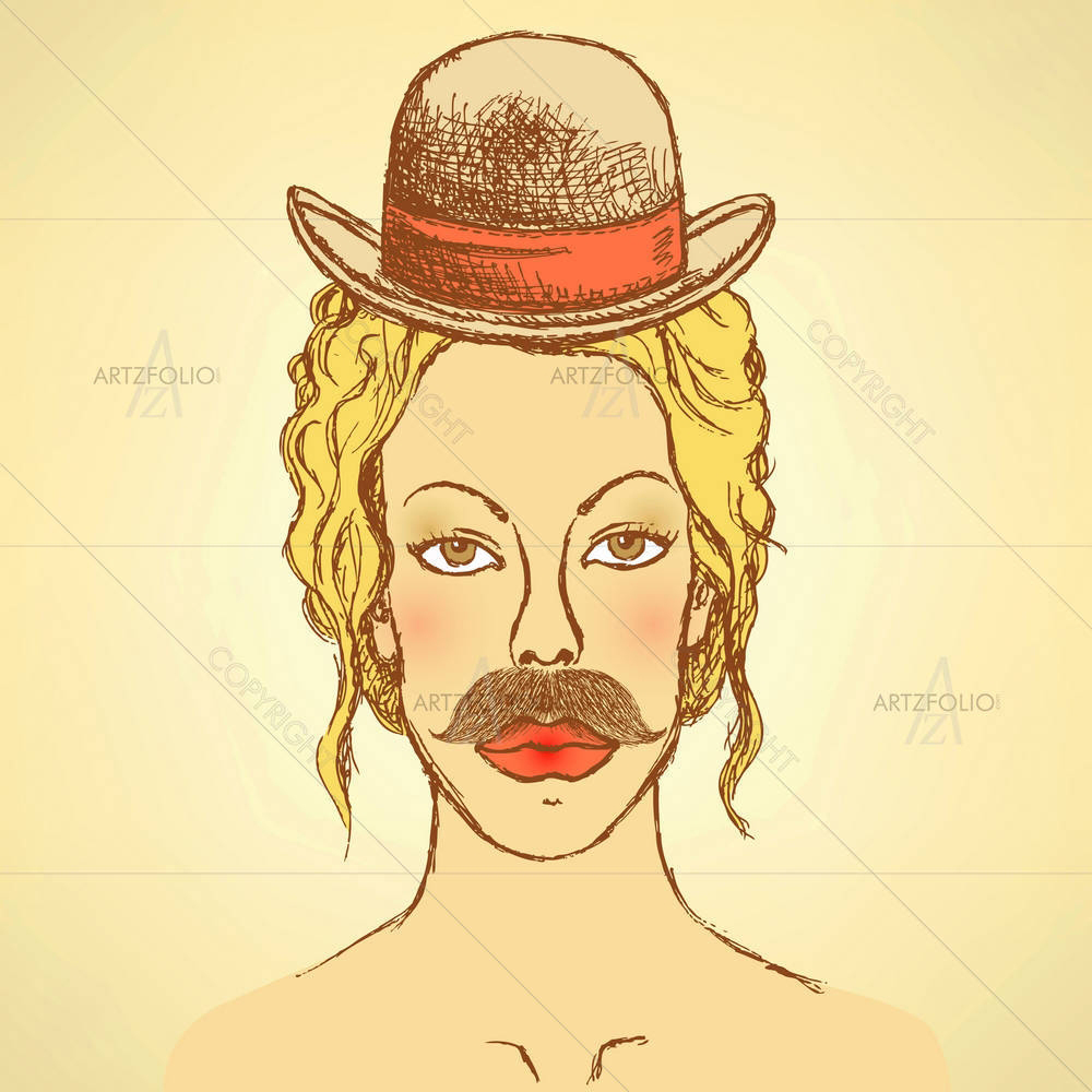 Woman With Hat & Mustache — Portraits custom art by ArtzFolio
