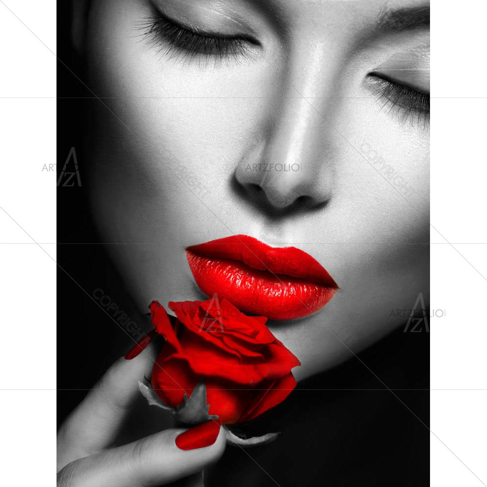 Woman With Red Lips & Rose — custom-size art design 5003922