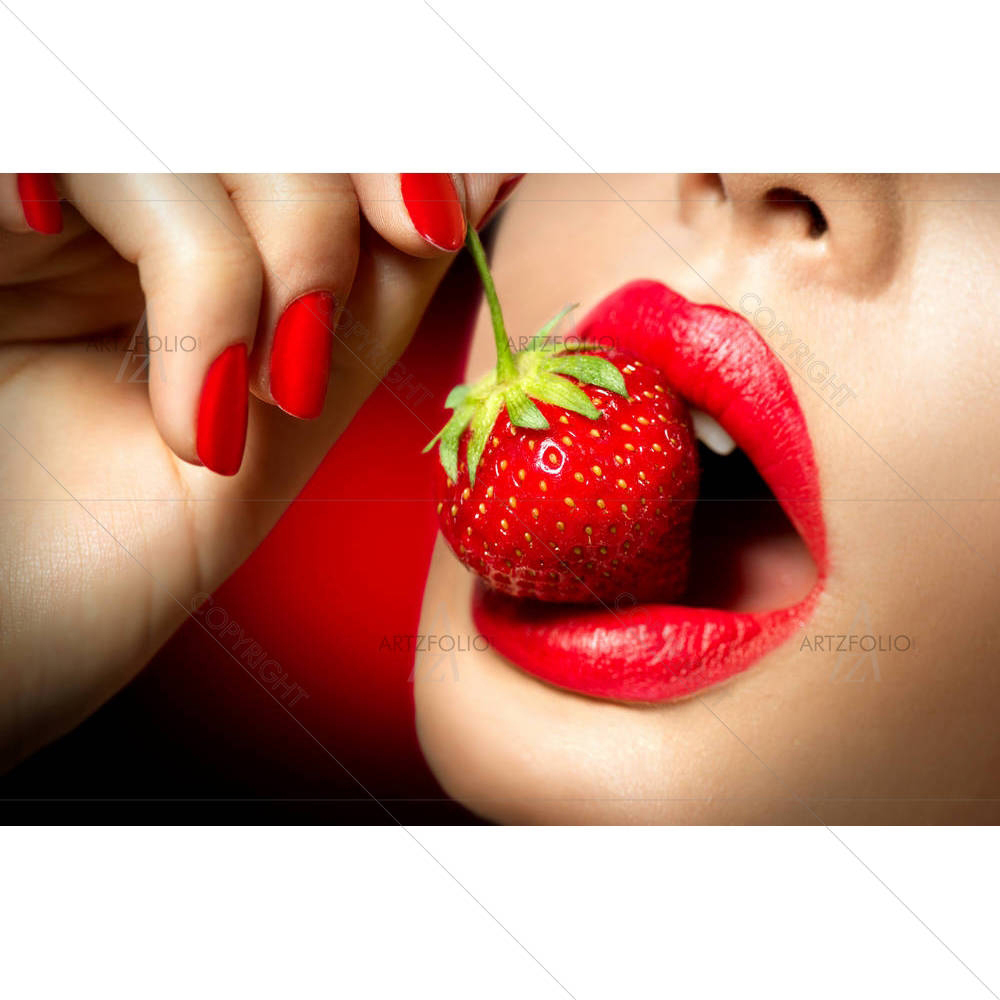 Woman Eating Strawberry D2 — Cuisine custom art by ArtzFolio