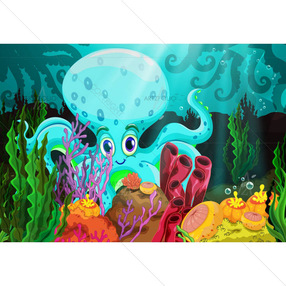 Giant Octopus Underwater — Botanical custom art by ArtzFolio