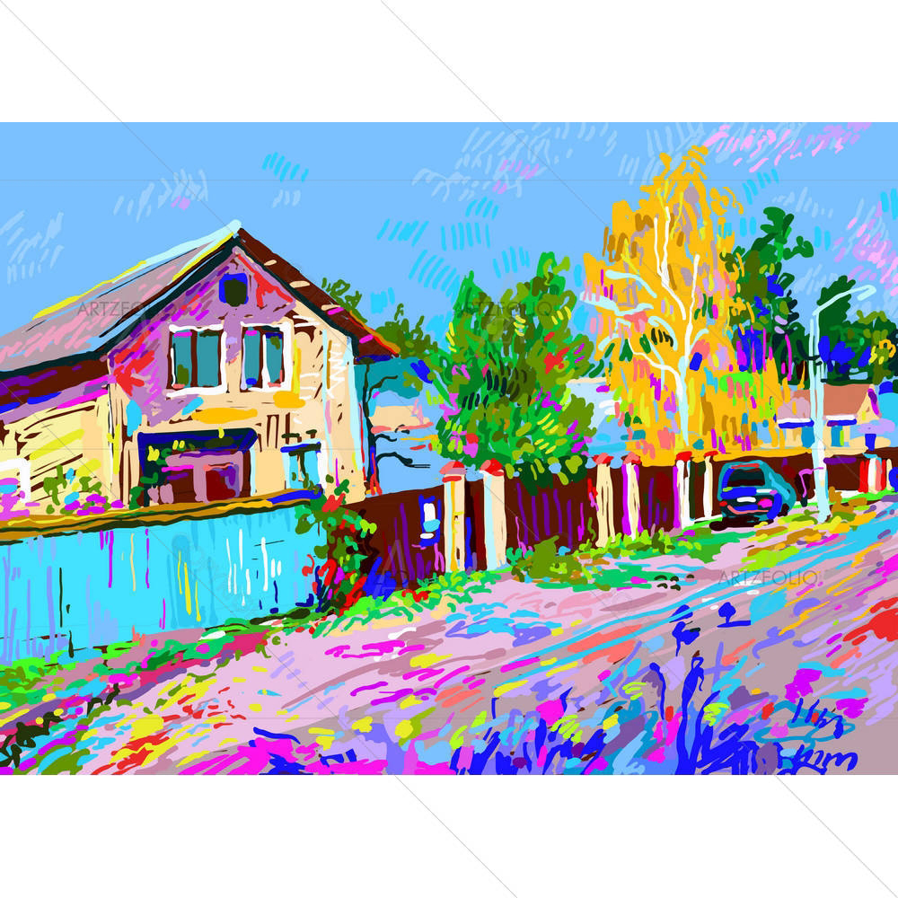Autumn Rural Landscape With Hut — custom-size art design 5003953