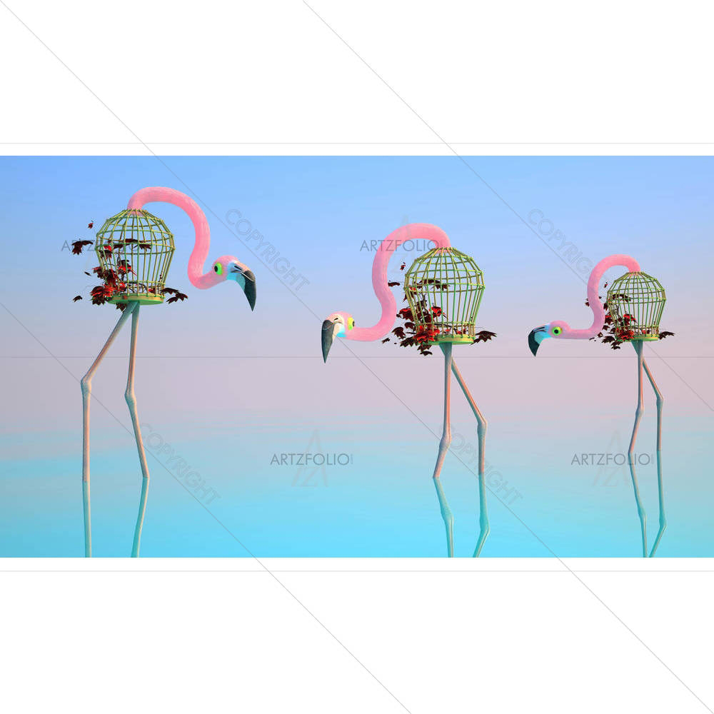 Flamingos Stand In Water — custom-size art design 5003959