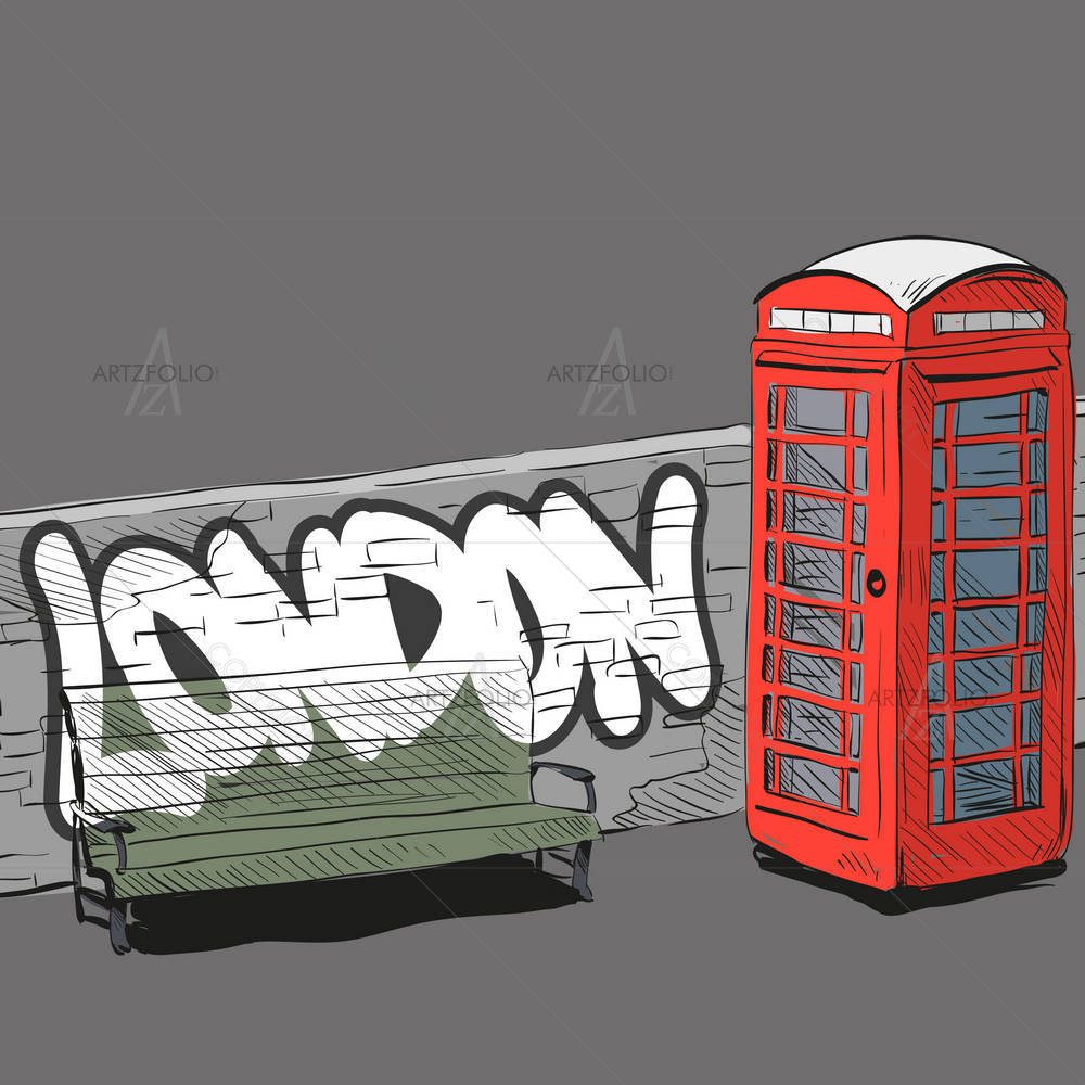Red English Phone Booth D2 — custom-size art design 5003981