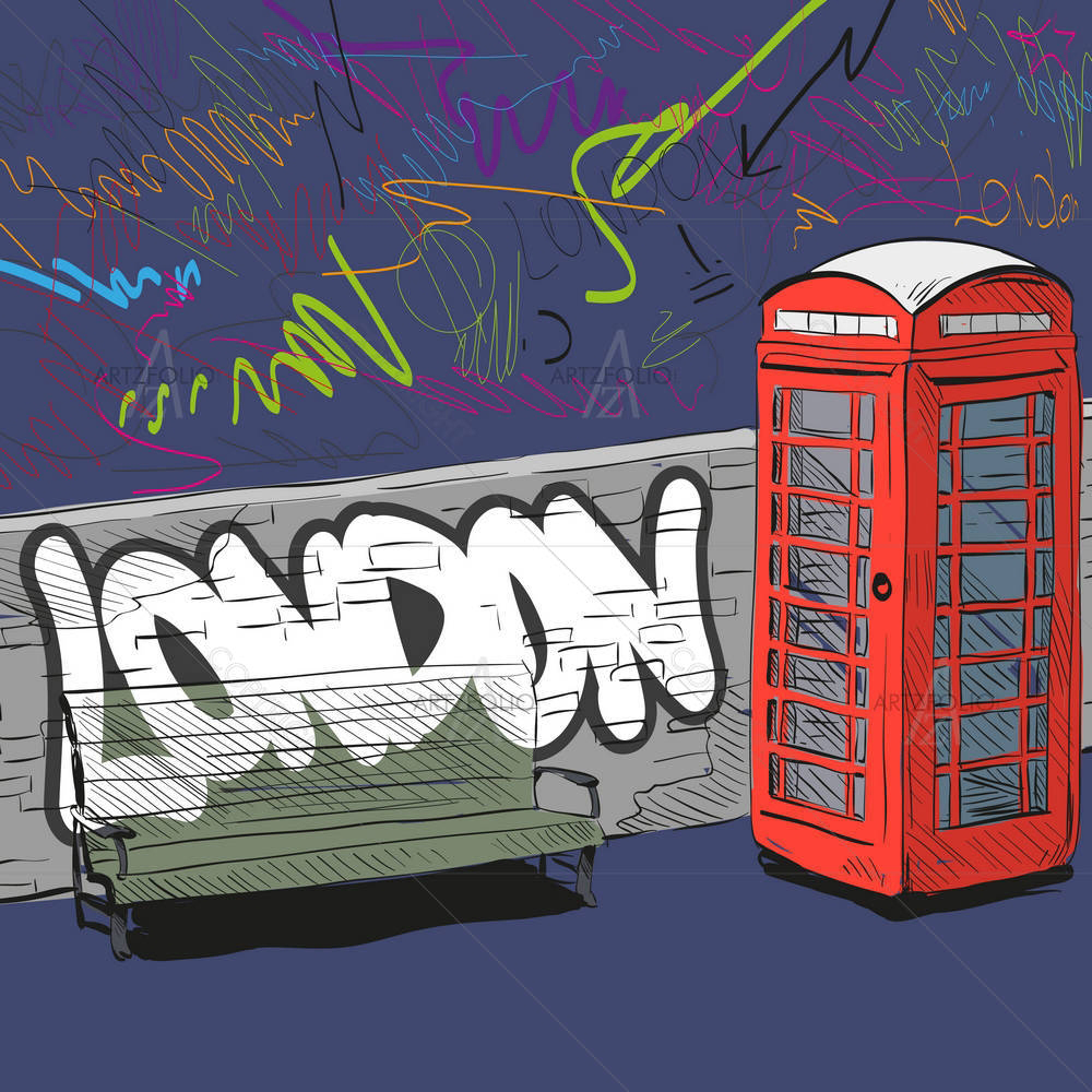 Red English Phone Booth D3 — custom-size art design 5003982