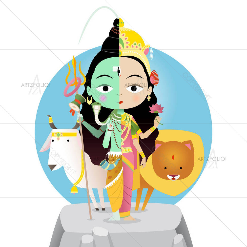 Hindu God Shivashakti — Devotional custom art by ArtzFolio