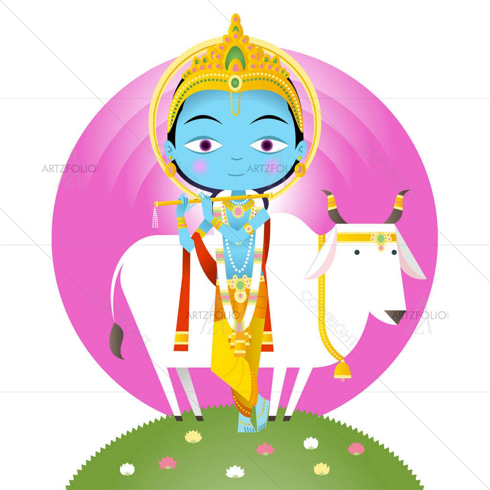 Hindu God Krishna D1 — Devotional custom art by ArtzFolio